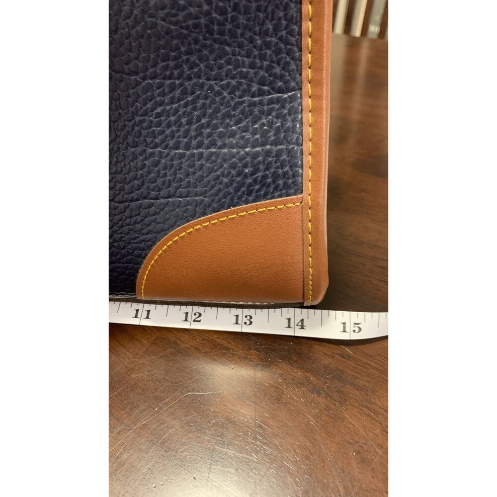 Dooney & Bourke Pebble Grain Navy Tan Leather Hand Shoulder Bag Brass Hardware - Picture 9 of 11